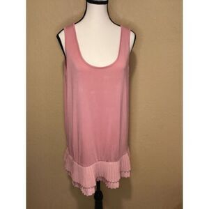 Women's Pink Ruby Ribbon tank slip with chiffon pleats‎ on bottom; Size XL
